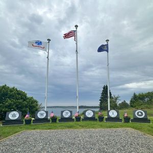 Veterans Memorial Park flags and market stones, photo by Carrie Peabody